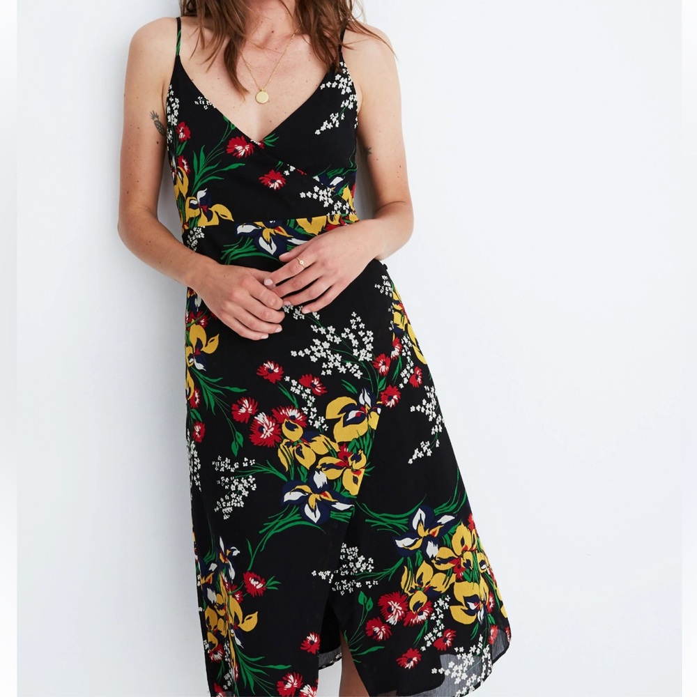 Madewell Side-Button Polyester Wrap Cami in Orchid Bouquet Maxi DressSize 12 Nwt